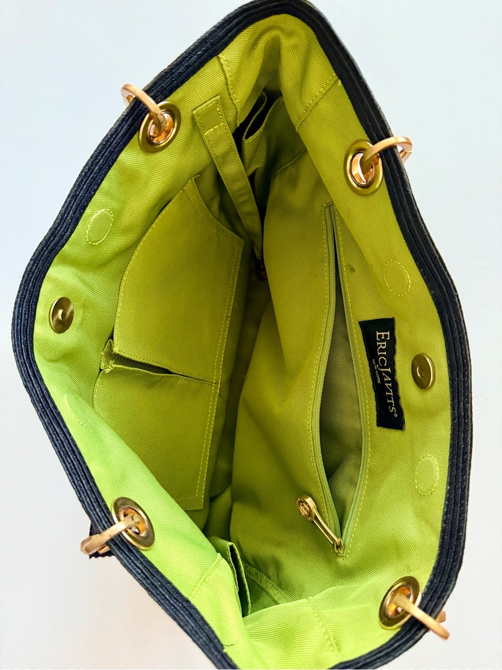 Eric Javits Black Squishee Straw Shoulder Tote Bag with Gold Hardware & Dustbag - Picture 5 of 9